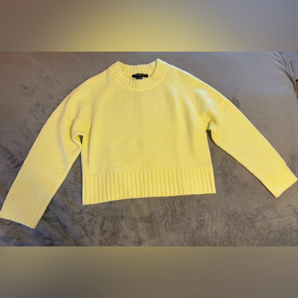 Yellow medium French Connection Crop Crewneck Women's Sweater. PTP 20.5”